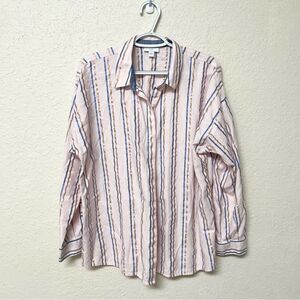J. Jill Women’s Size L Button Down Long Sleeve Casual Shirt Pink Stripe